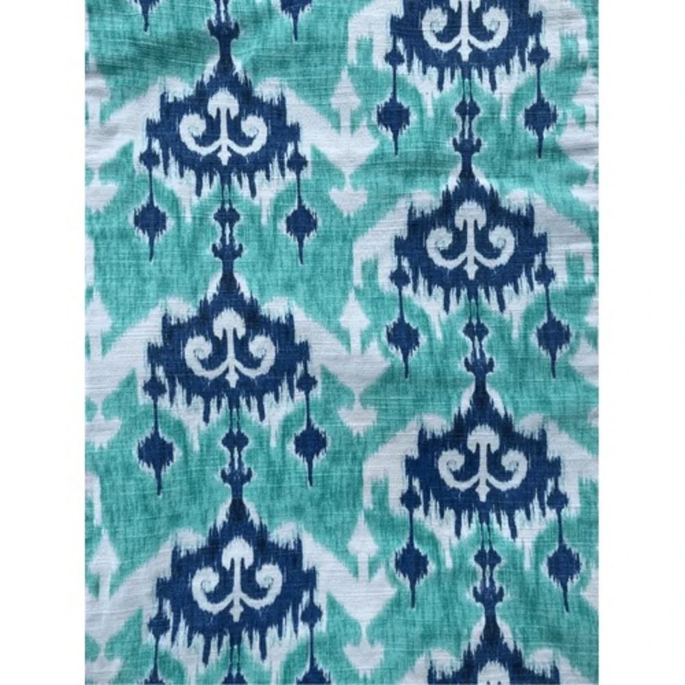 100% Cotton Ikat Table Runner Home 63x13 Turquoise Blue Good Tassel Fringe Boho
